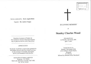 Photo of Order of service for Stan Wood, pages 1 and 4