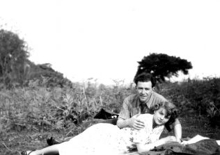 RT025  Doug & Edith on a hill near Flaxley Abbey, 27 May 1951. (Doug and possibly Edith worked at F&P).  | The Ralph Tucker Collection