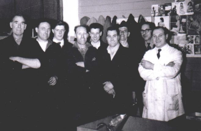 Photo 11.  Maintenance Department personnel - George Simpson; Henry Savage; Dave Moore; Arthur Apperley; ? ; Don Keyes; Alf Critchley; ? ; Monty Blunt (Foreman).