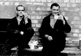 Taking a break with fellow workmate Bob Bolton, Maurice Goddard on the right. | Kindly supplied by Richard Goddard