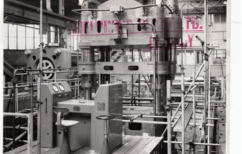 1000 ton Upstroking Wheel Punching Press, with some views including H15 Pump taken on site, O/No. 57720/40, c.1959
