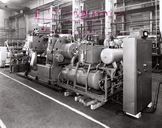 350 ton Solder Extrusion Press, with Pan Coilers, O/No. 63130, c.1963