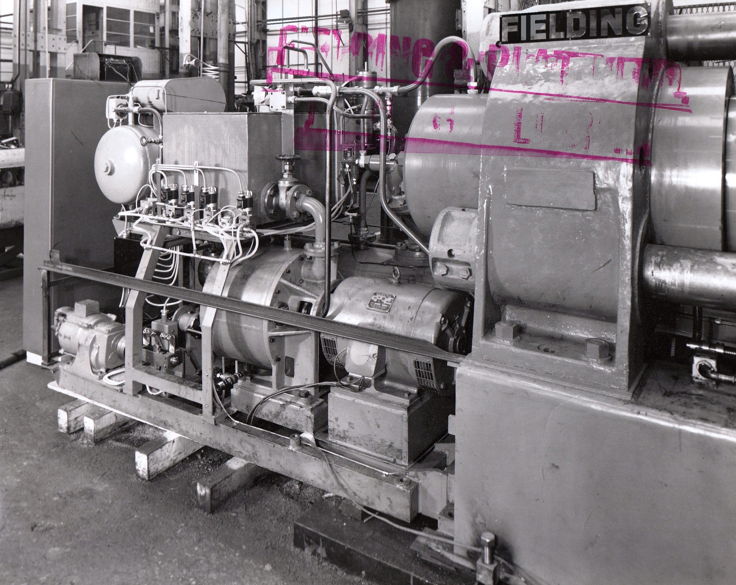 350 ton Solder Extrusion Press, with Pan Coilers, O/No. 63130, c.1963