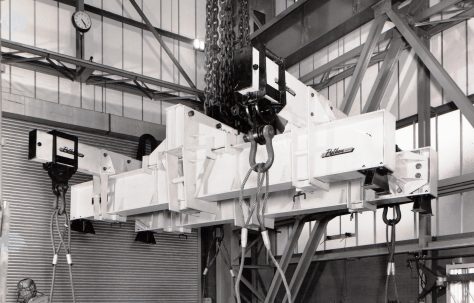 Photographs of 100 ton lifting apparatus being prepared for a test lift in the 'New' Heavy Assembly Shop, Part 3 of 3
