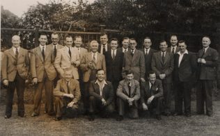 A Skittles Event, Northfield Vaults. Roy Barton, Doug White, Harold Beard, Bill Meadows, ?, ?, ?, Eric Blackwell, Ken Lane, George Collingbourne, ?, Bert Gillespie, Henley Green, & the Lanndlord Front row, Tom Burden, ?, ?,  Bill McIntyre.