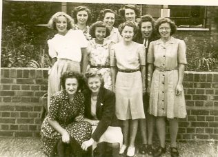 This photograph was taken outside the office at Fielding & Platt in June 1947.  Reading L to R.  Back row: Joan Scattergood, Joyce Broady, Jean Aitken, Middle row: Jean Stephens, Maude Workman, Jean Carter, Lilian Maly, Doris Harding, and Front row: Marjorie Trueman, Jean Hebberd.