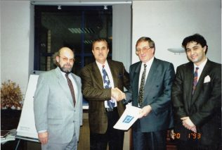 Celebrating the signing of the contract!  Present L - R; John Bancroft - Associate Director F & P; Dr. Awad Ammora - Chairman of Ammora Industries; Roger Beard - Managing Director F & P; Eng. Eyad Ammora | Supplied by John Bancroft