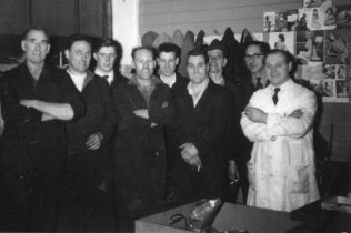 The Maintenance 'Gang' from the left, ? ; Henry Savage; Dave Moore; Arthur Apperley; Norman Bidmead; Don Keyse; ? ; ? ; Monty Blunt (Foreman)