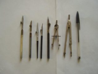 Joy's tracing instruments with a modern biro on the right to show the scale.