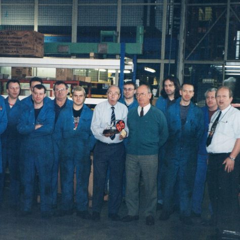 PR0045A (07/05/1999) The works staff assemble to honour the birthday-boy's 65th! | The Paul Regester Collection