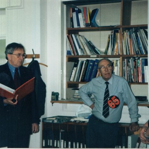 PR0046 (07/05/1999) Re-inacting 'This is your Life', a presentation to Ron in the Drawing Office; Roger Beard (MD); Ron Yardley; Jackie Byett | The Paul Regester Collection