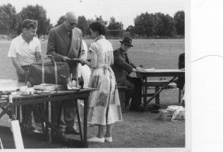 Mr R V Rowles presenting prizes on sports day